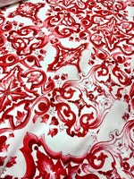 Red Majolica Pattern Fabric, Sicilian print Fabric , Fabric By The Yard - Whotex Online Fabric Store