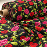 Red & Pink Rose Crepe Fabric by the Metre - Whotex Fabrics London