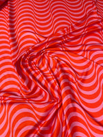 Red Pink Striped Wave Pattern Fabric by Metre - Whotex Fabrics London