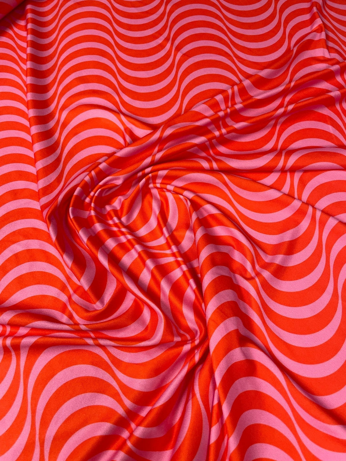 Red Pink Striped Wave Pattern Fabric by Metre - Whotex Fabrics London