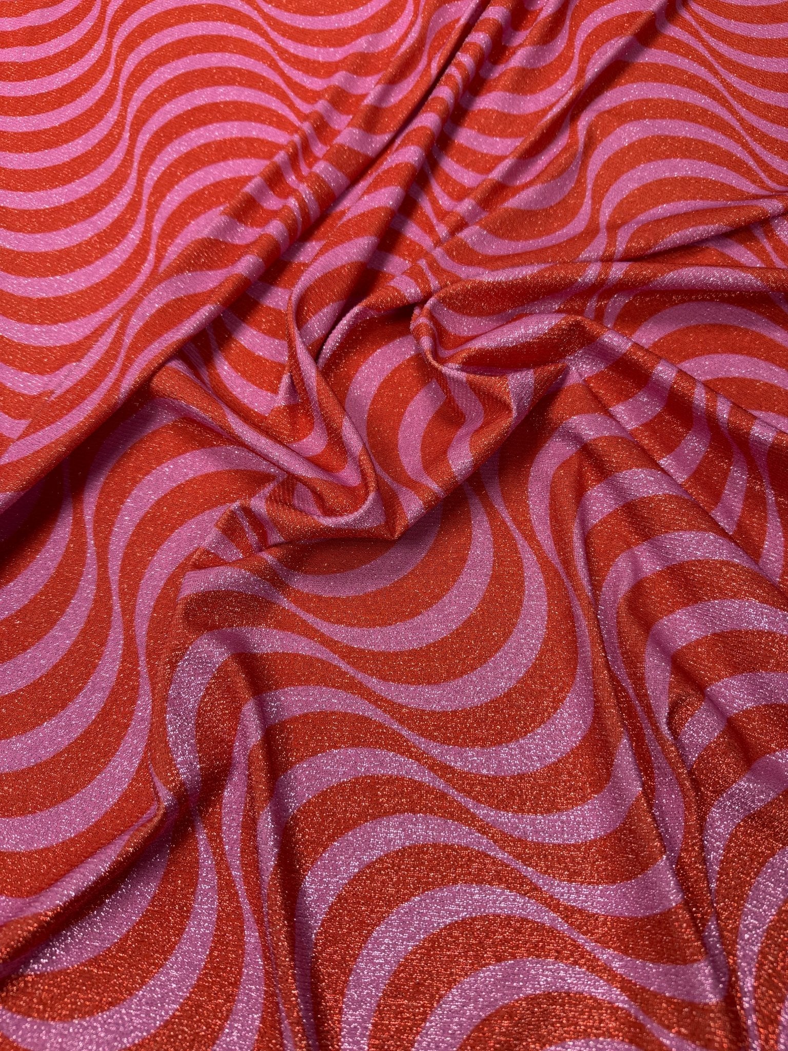 Red Pink Striped Wave Pattern Fabric – Custom Printed Fabric, Choose Material by Metre - Whotex Fabrics London