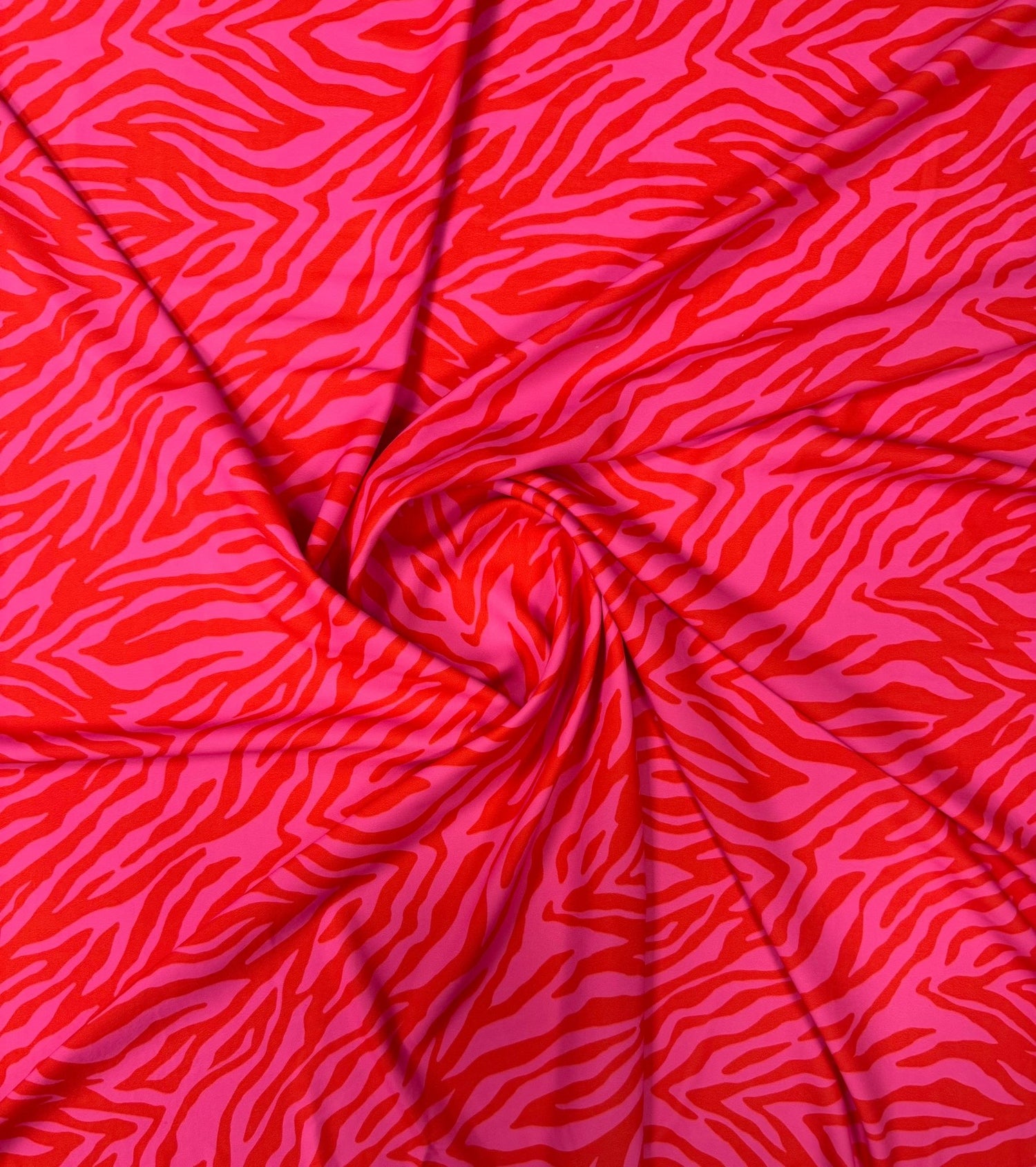Red Pink Zebra Print Crepe Fabric by the Metre - Whotex Fabrics London