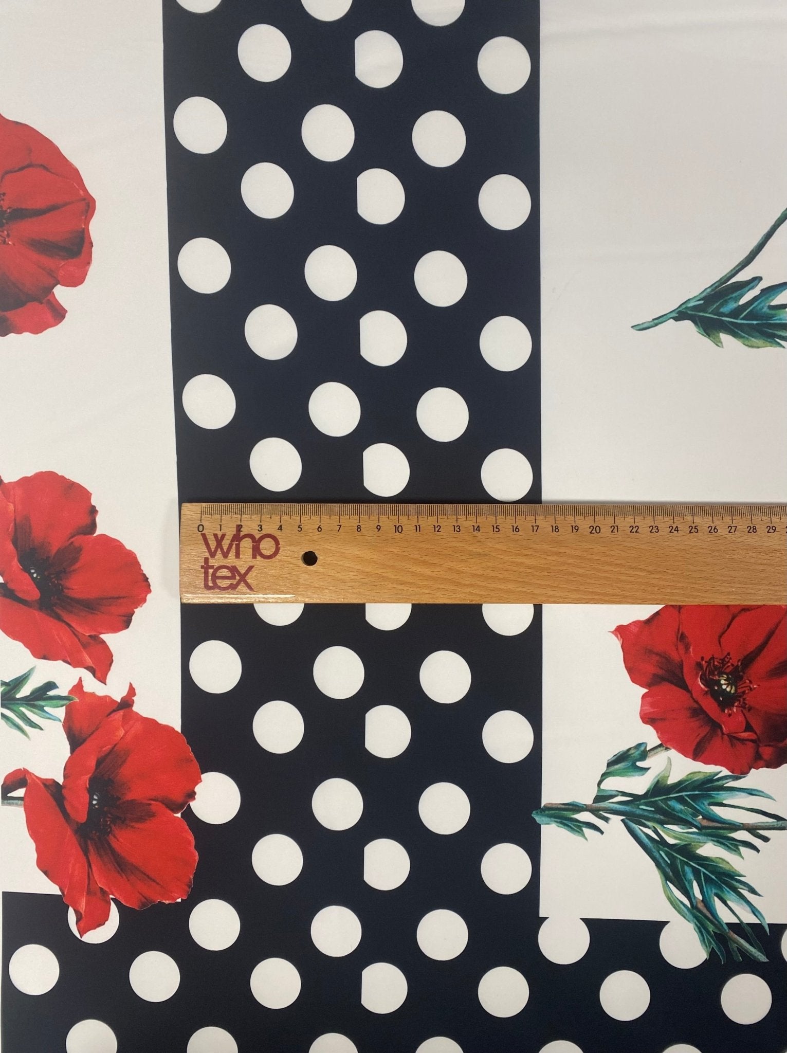 Red Poppy Floral Fabric With Polka Dot Border - Whotex Online Fabric Store