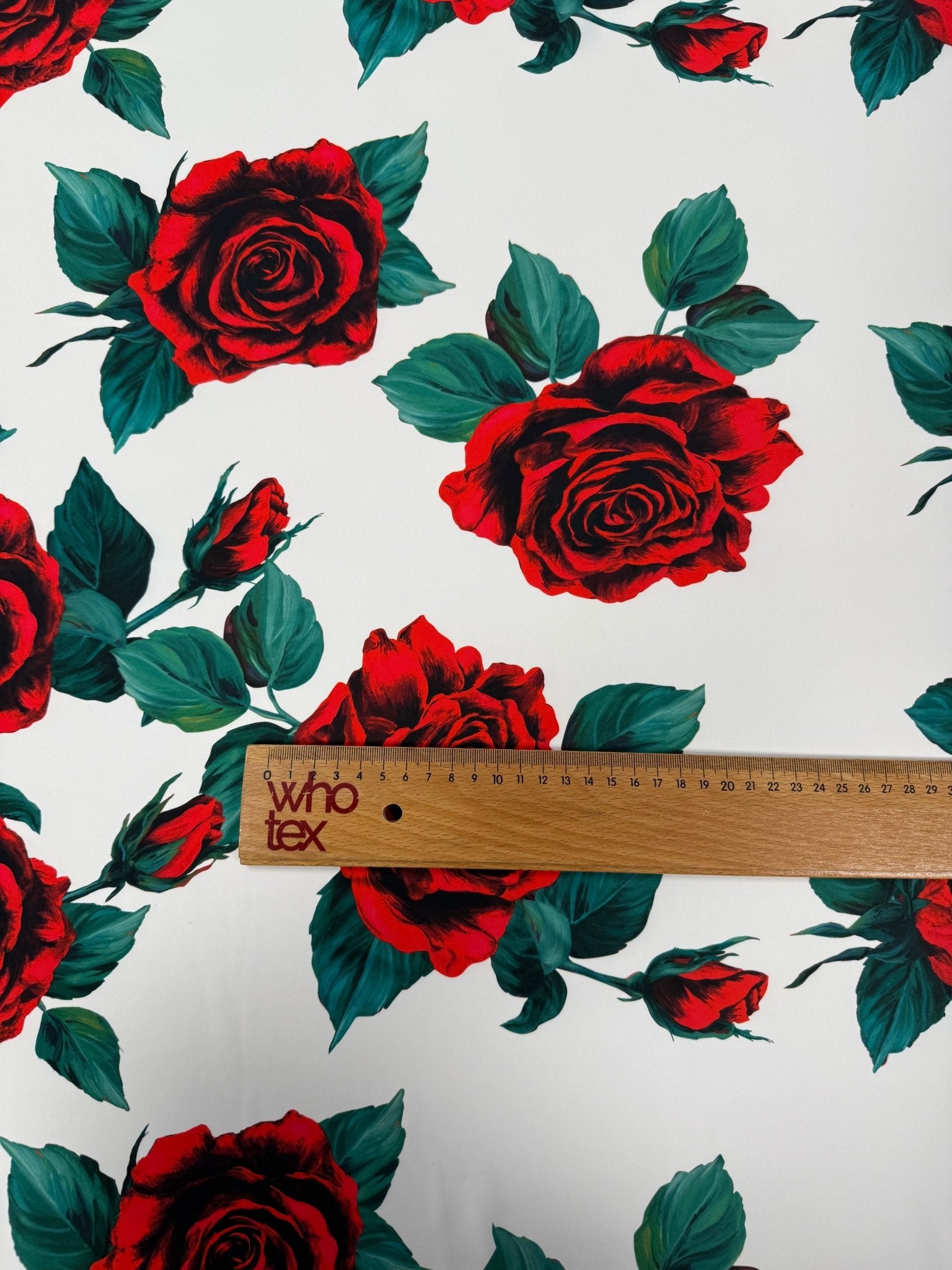 Red Rose Crepe Fabric by the Metre - Whotex Fabrics London