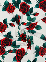 Red Rose Crepe Fabric by the Metre - Whotex Fabrics London
