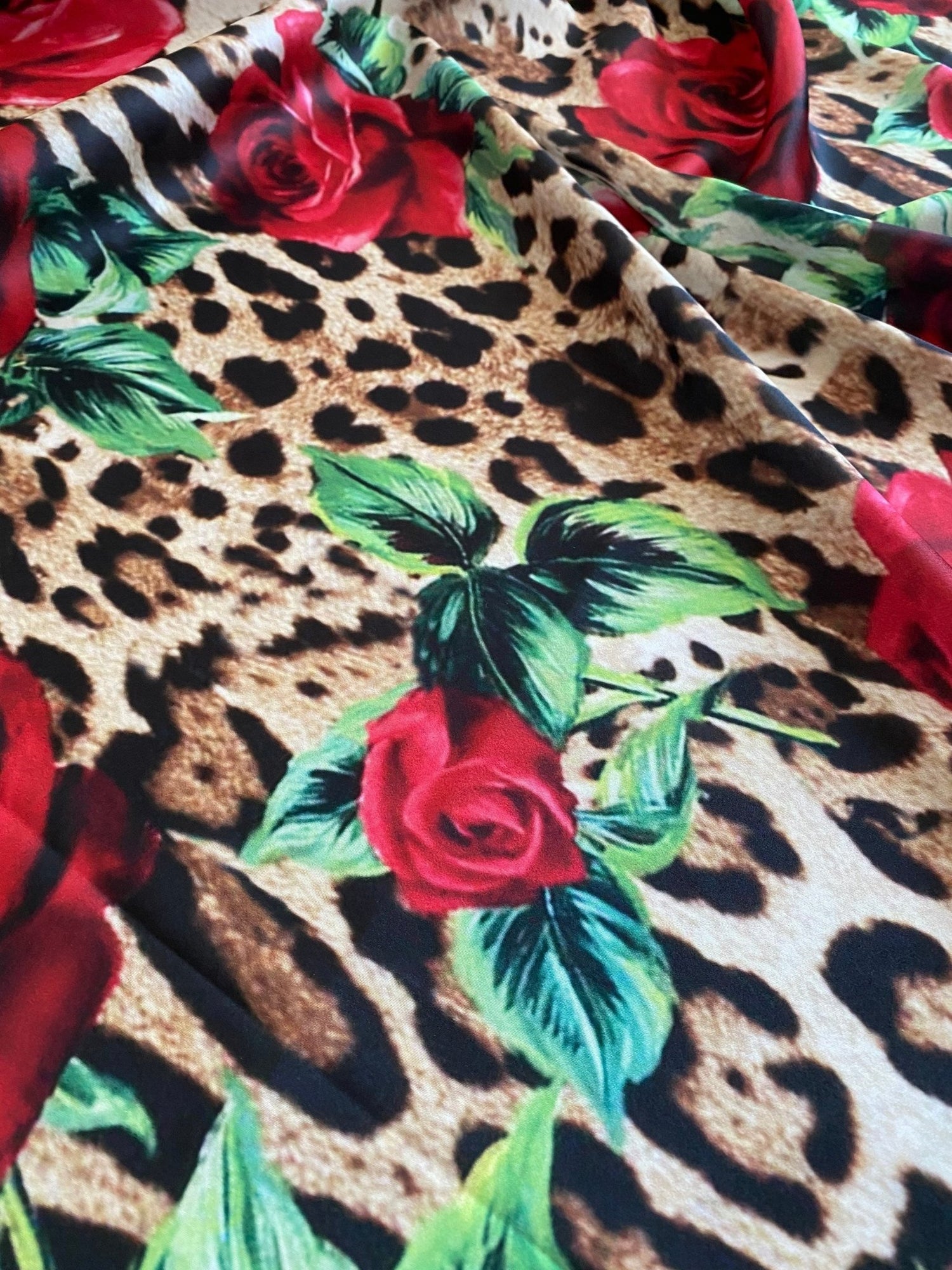 Red Rose Pattern Fabric, Leopard Design Fabric - Whotex Online Fabric Store