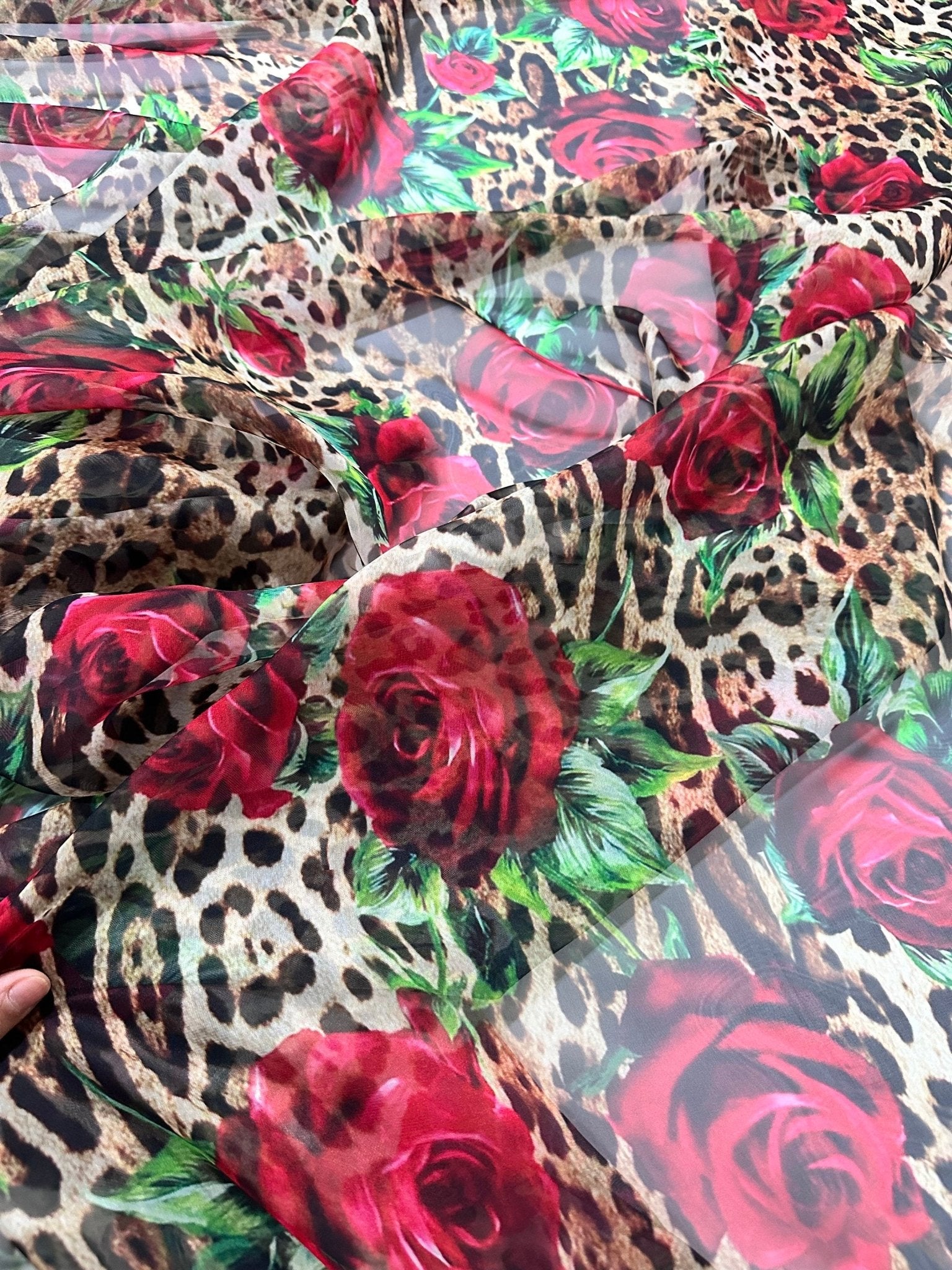 Red Rose Pattern fabric, Leopard pattern fabric, Silky Satin - Silky crepe - Polysilk Chiffon - Whotex