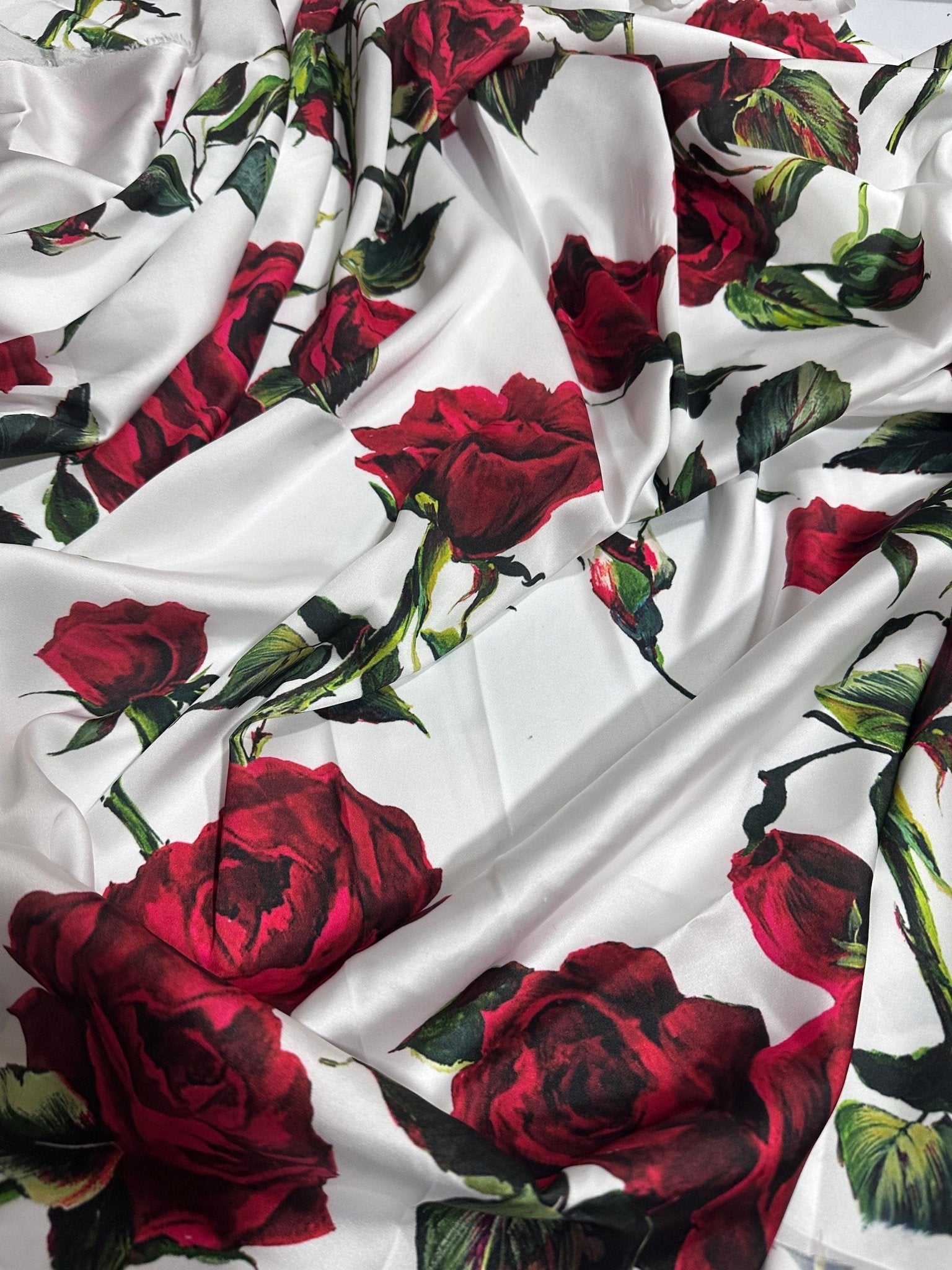 Red Rose Pattern Fabric, White Color Fabric - Whotex Online Fabric Store
