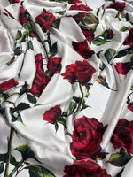 Red Rose Pattern Fabric, White Color Fabric - Whotex Online Fabric Store