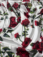 Red Rose Pattern Fabric, White Color Fabric - Whotex Online Fabric Store