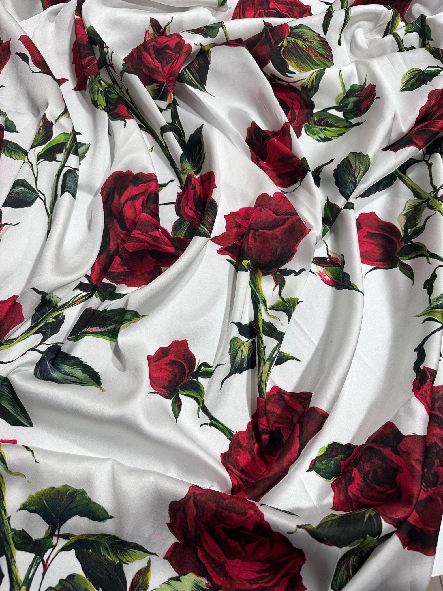 Red Rose Pattern Fabric, White Color Fabric - Whotex Online Fabric Store