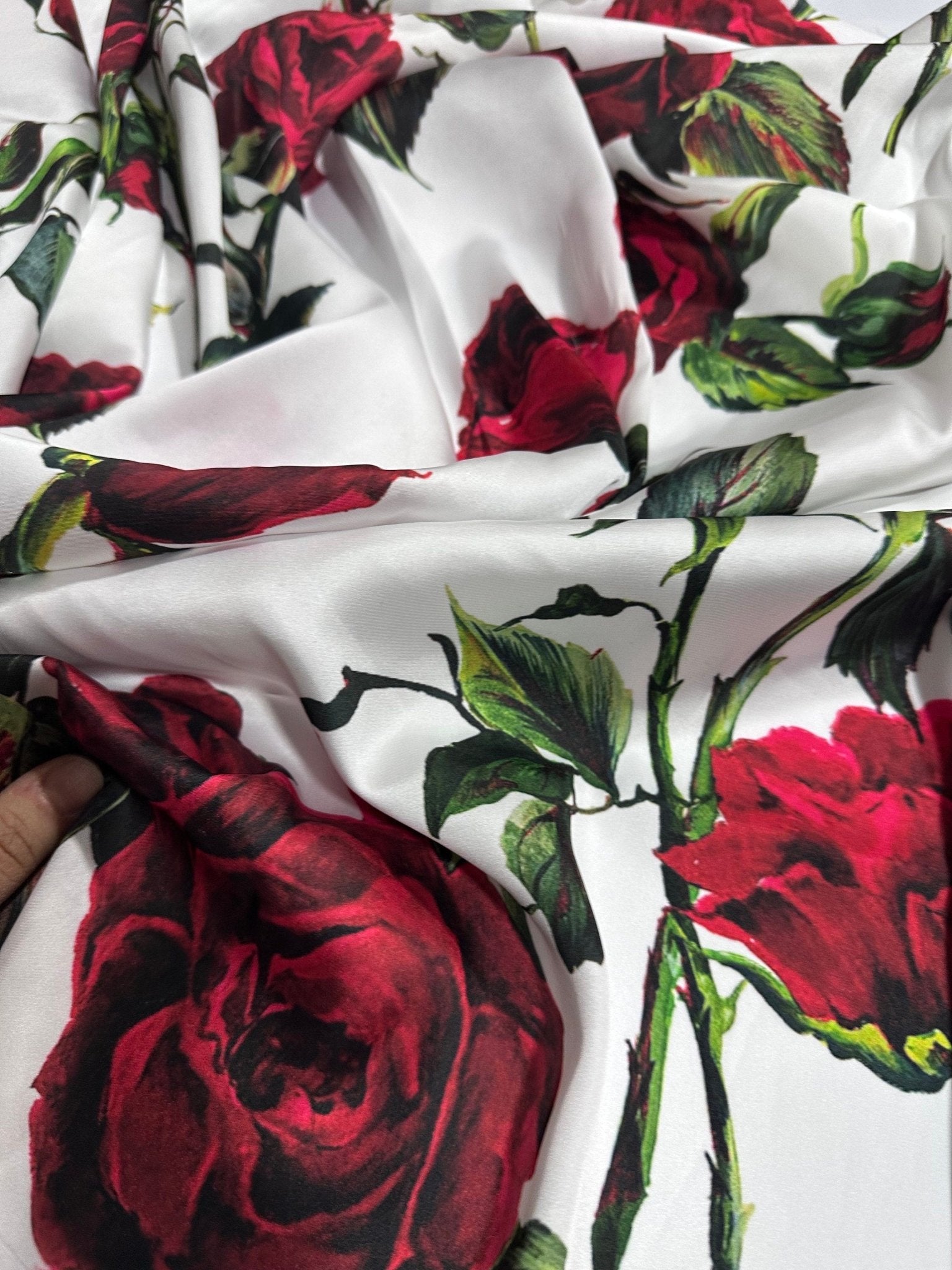Red Rose Pattern Fabric, White Color Fabric - Whotex Online Fabric Store