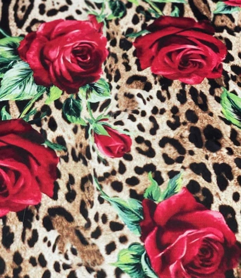 Red Rose Pattern Satin Fabric, leopard pattern fabric - Whotex