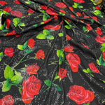 Red Rose Pattern Sequin Fabric, 2 - way stretch Sequin Fabric, Fabric by the yard - Whotex Online Fabric Store