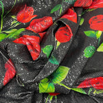 Red Rose Pattern Sequin Fabric, 2 - way stretch Sequin Fabric, Fabric by the yard - Whotex Online Fabric Store