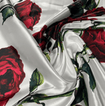 Red Rose Pattern White Fabric by Metre - Whotex Fabrics London