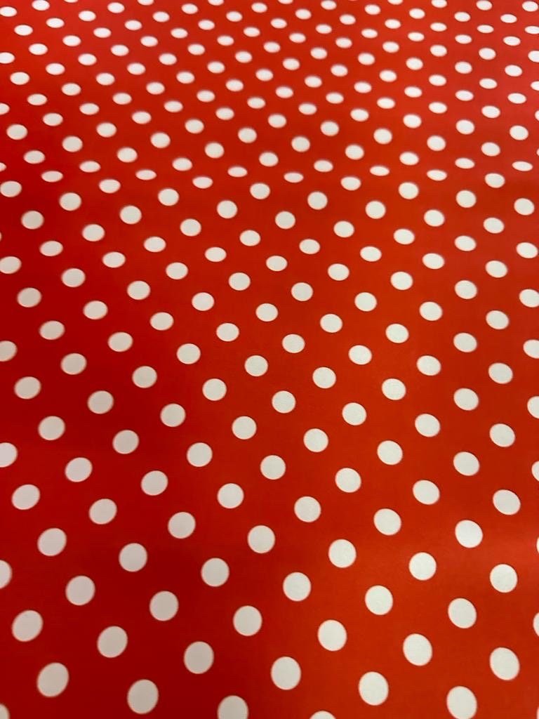 Red White Polka dot Pattern Fabric, spandex 4 - way stretch 58/60” Sold - Whotex