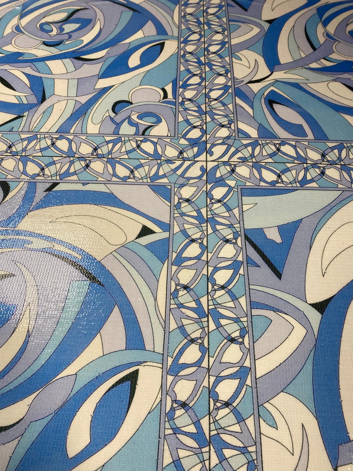 Retro Geometric Wave Sequin Fabric by the Metre - Whotex Fabrics London