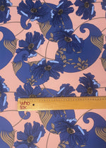Retro Style Blue Floral Print on Peach Background - Whotex Online Fabric Store