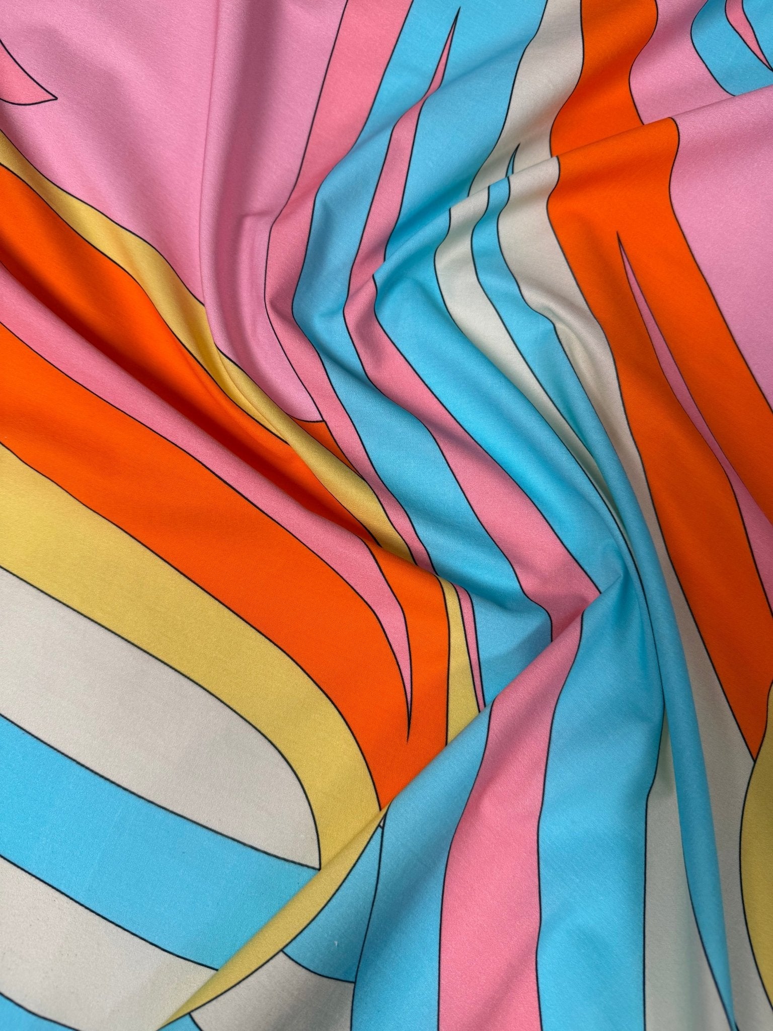 Retro Sunburst Waves Organic Cotton Poplin Fabric by the Metre - Whotex Fabrics London