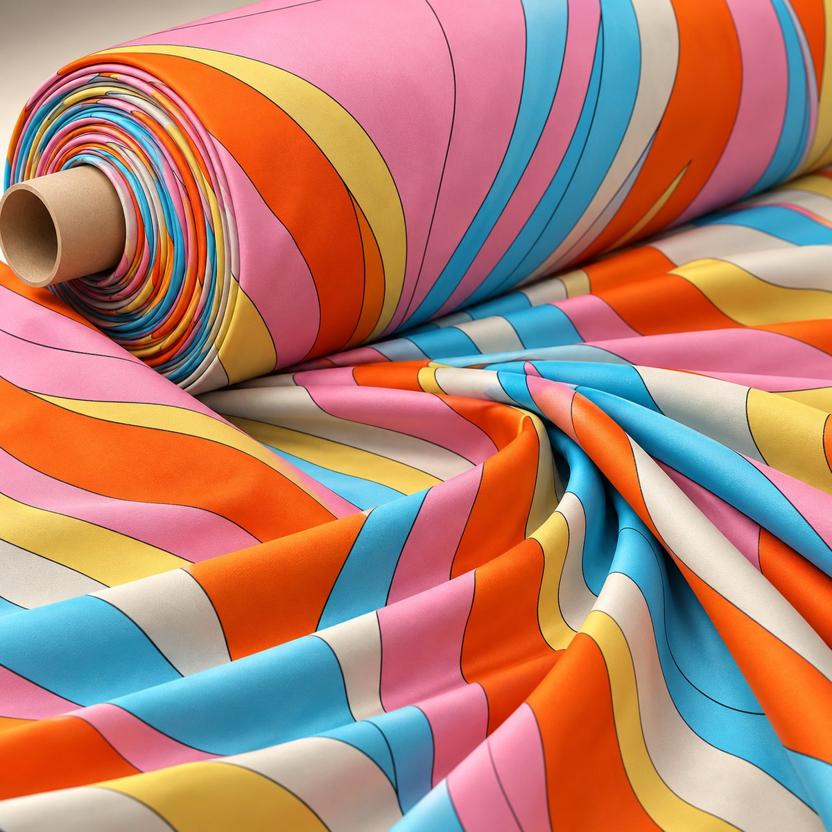 Retro Sunburst Waves Organic Cotton Poplin Fabric by the Metre - Whotex Fabrics London
