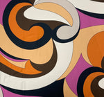 Retro Swirl Fabric – Orange Brown Abstract 70s Print by the Metre - Whotex Fabrics London