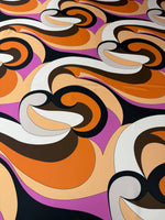 Retro Swirl Satin Fabric by the Metre - Whotex Fabrics London
