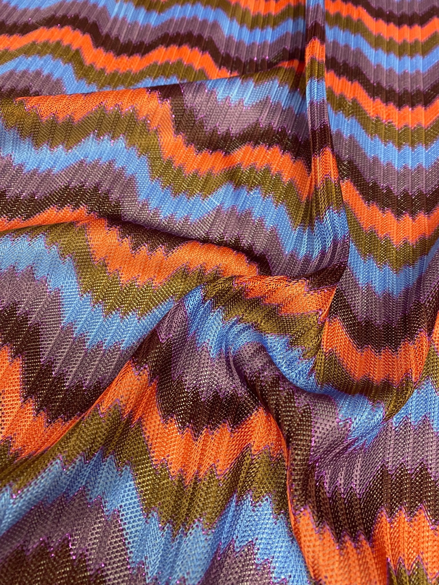Retro Wavy Mesh Fabric - Multicolor Zigzag Pattern - Whotex Online Fabric Store