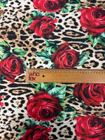 Rose & Leopard Print Satin Fabric by the Metre - Whotex Fabrics London