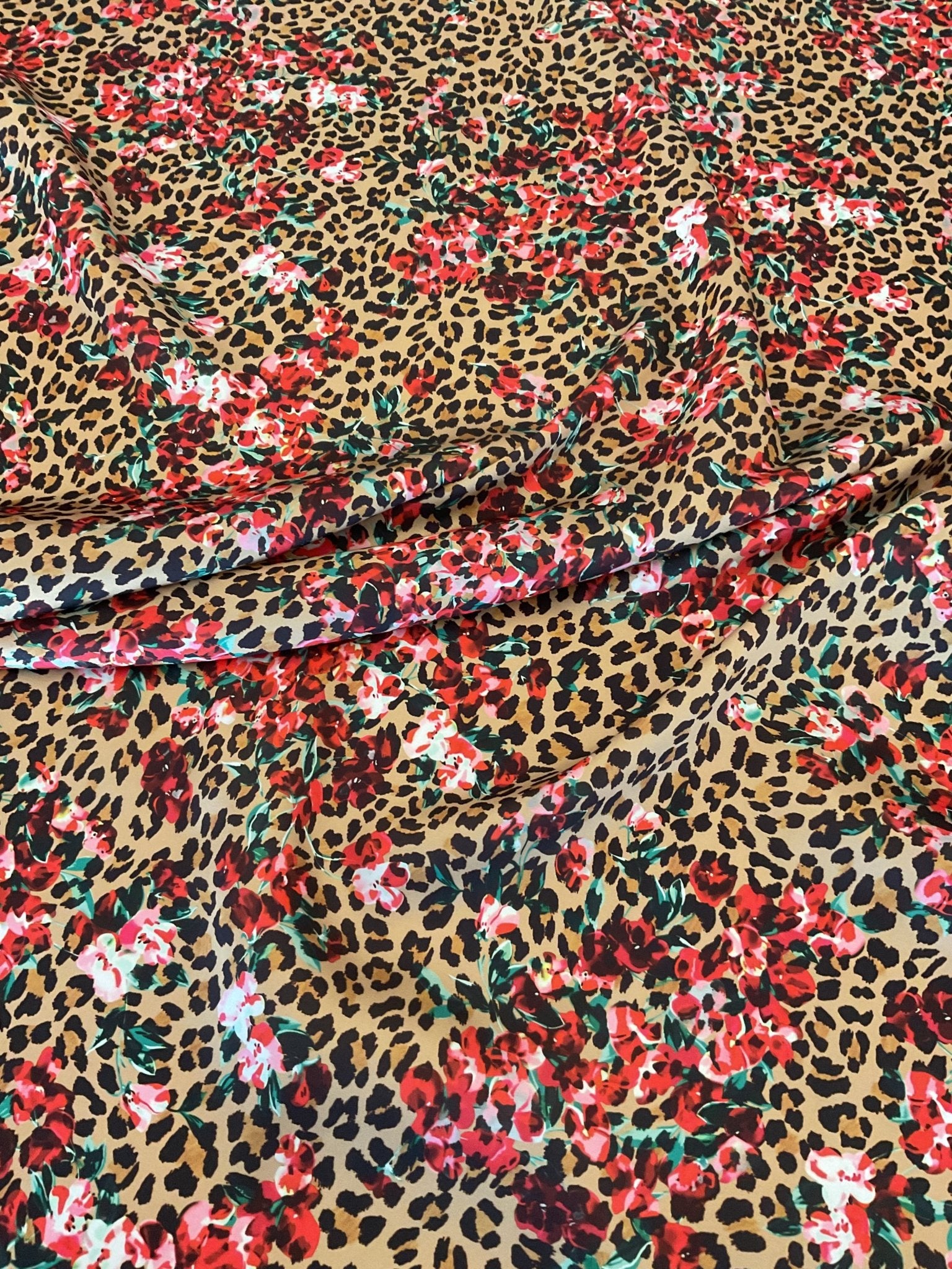 Rose Leopard Silky Crepe Fabric - Whotex