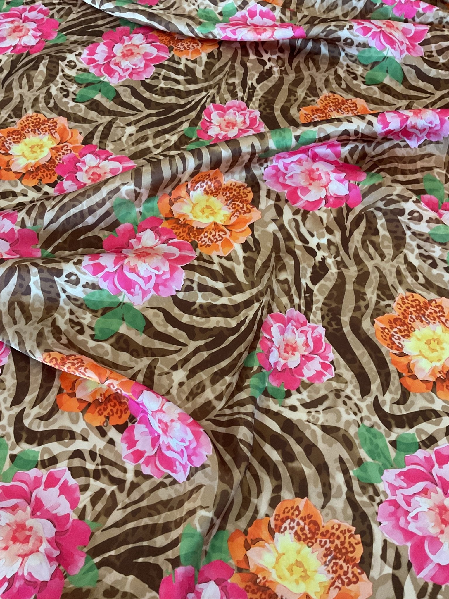 Rose Leopard Silky Crepe Fabric - Whotex