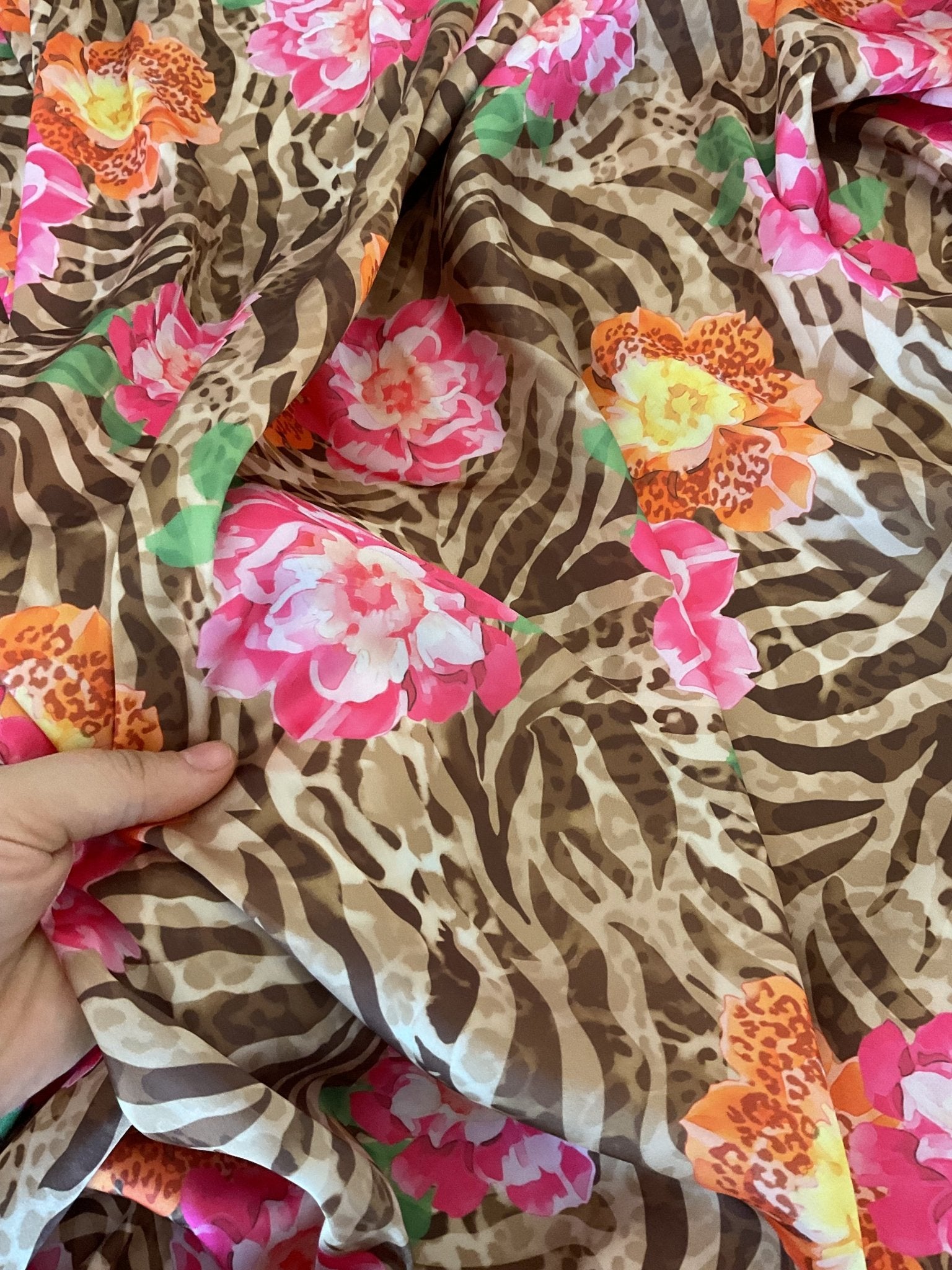 Rose Leopard Silky Crepe Fabric - Whotex