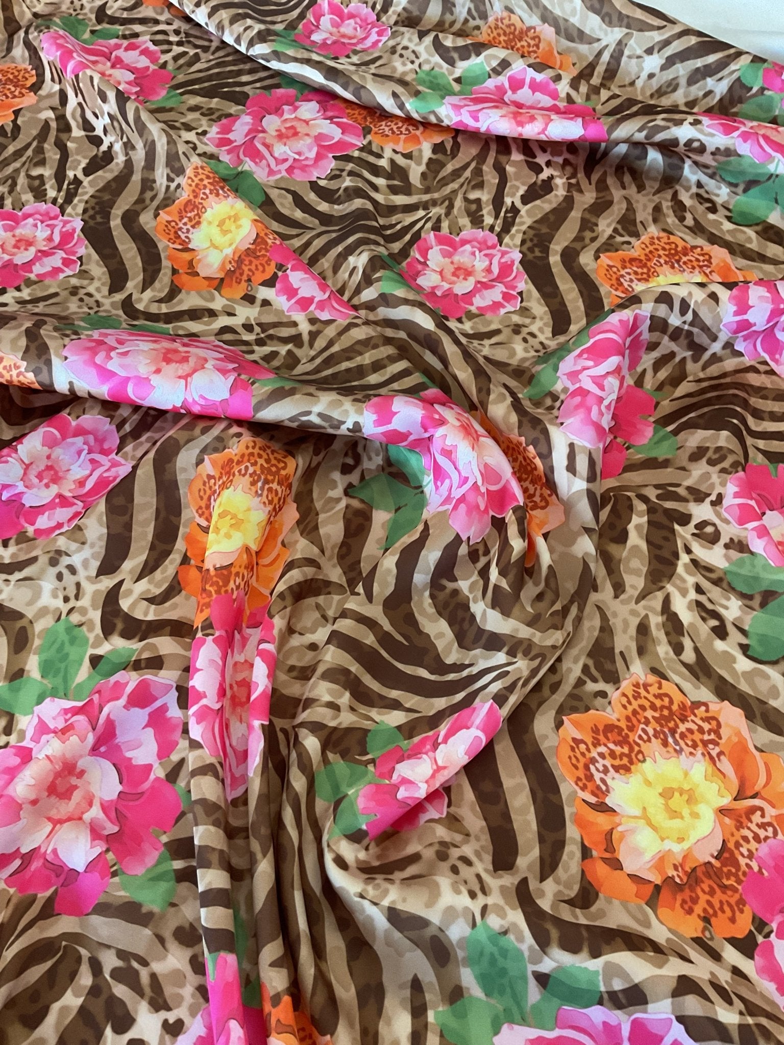 Rose Leopard Silky Crepe Fabric - Whotex