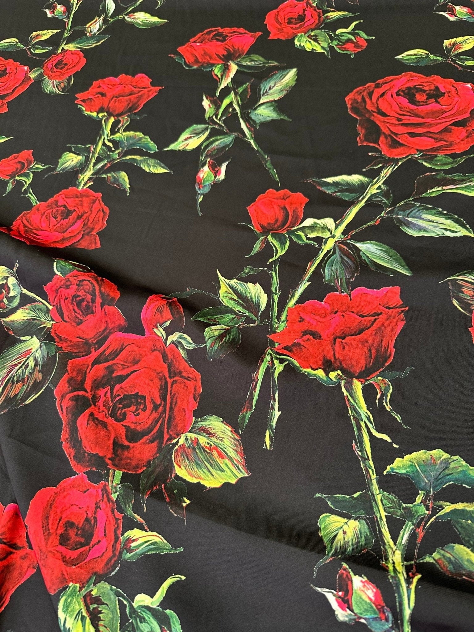 Rose Pattern Fabric, Black Red Floral Fabric - Whotex Online Fabric Store