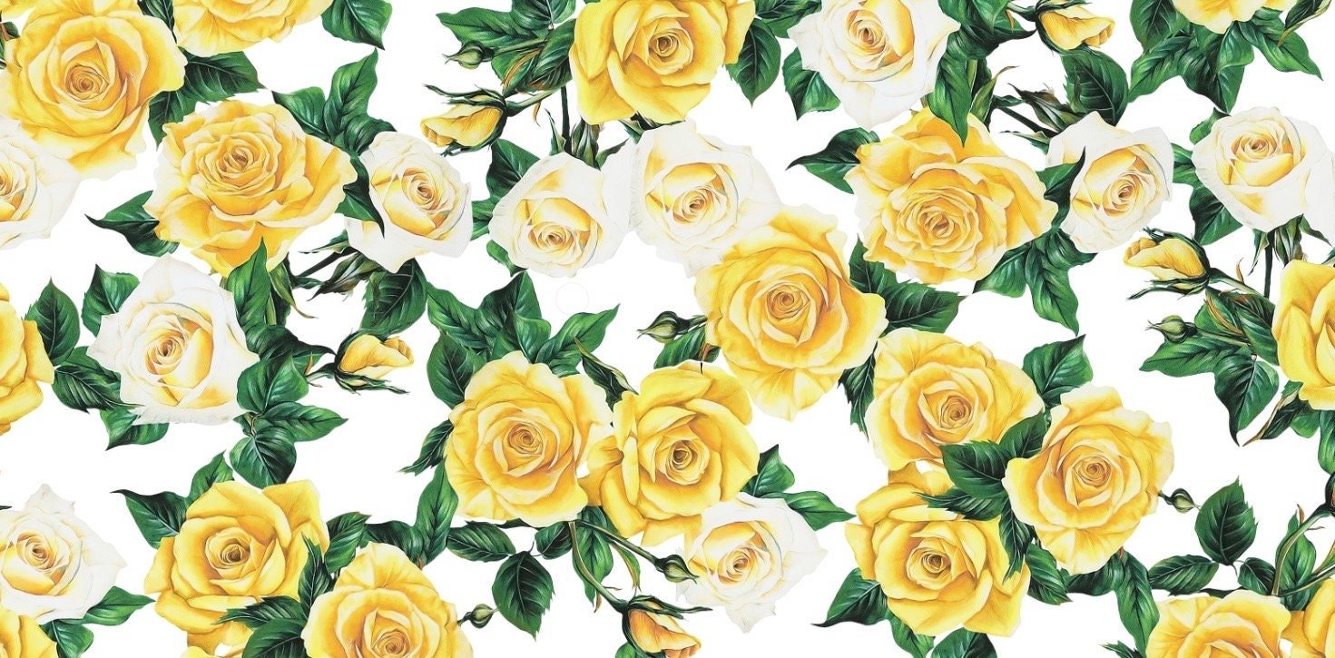 Rose Pattern Silky Satin Fabric, yellow Floral Fabric - Whotex