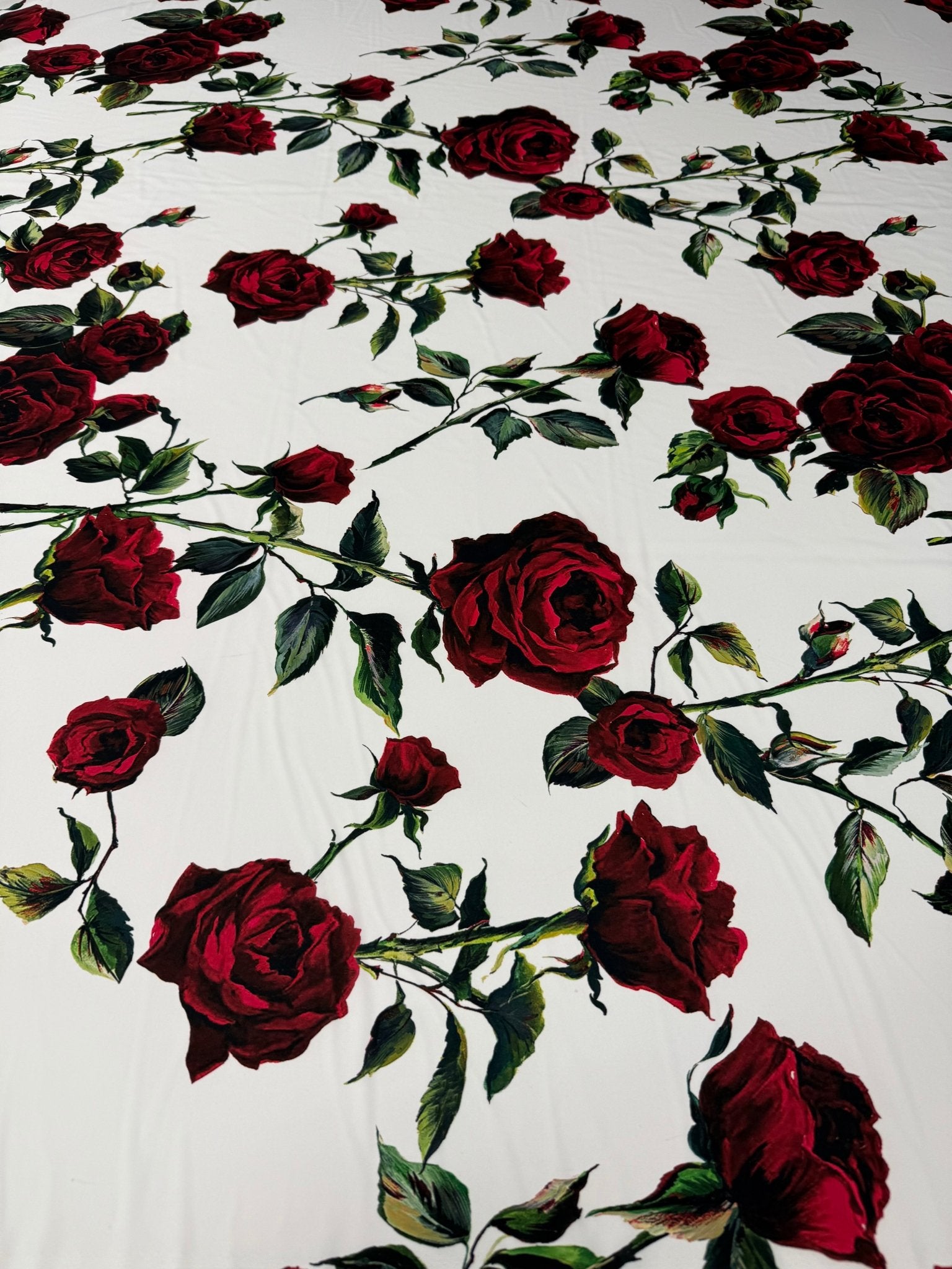 Rose Print Crepe Fabric by the Metre - Whotex Fabrics London