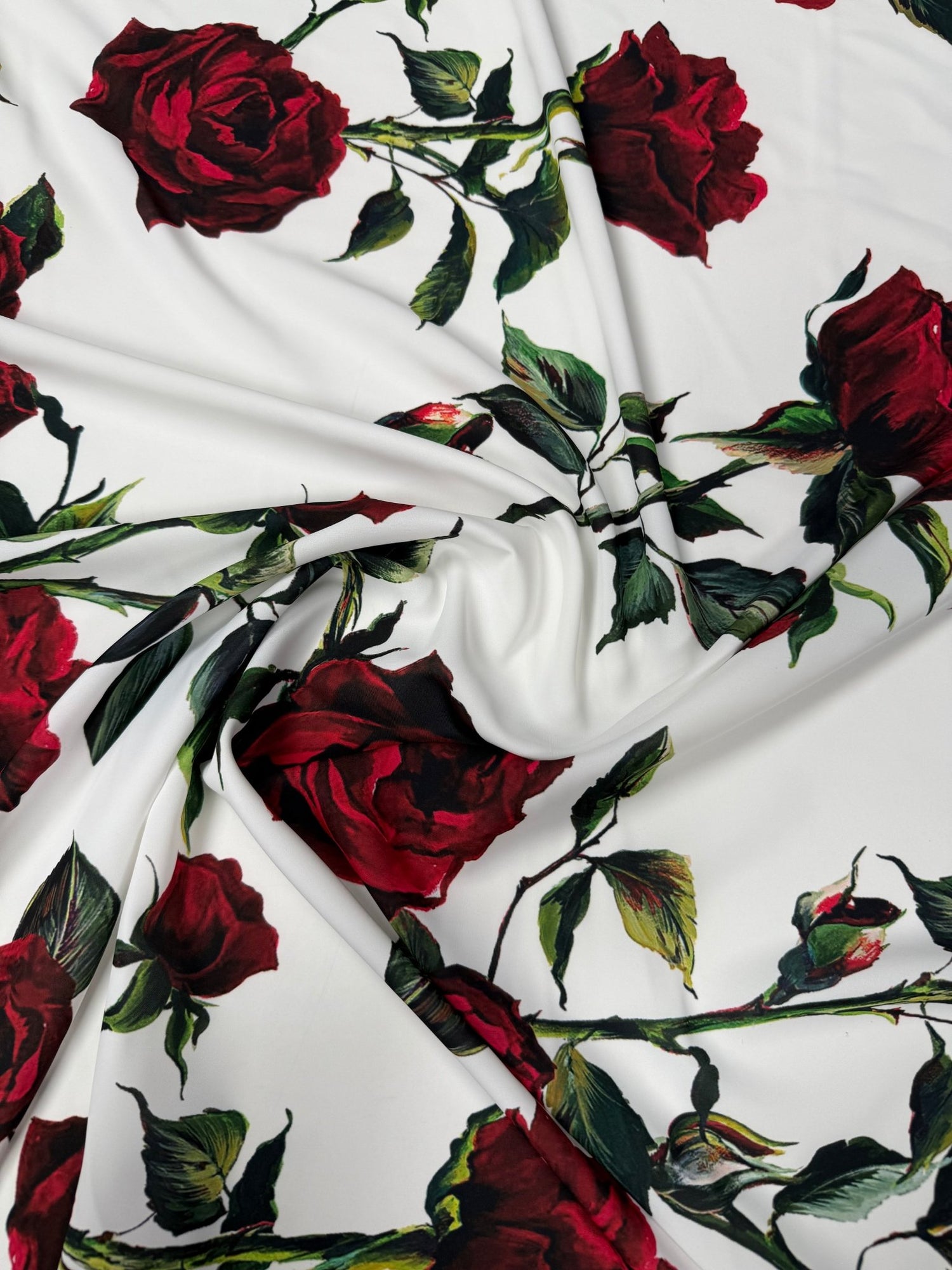 Rose Print Crepe Fabric by the Metre - Whotex Fabrics London