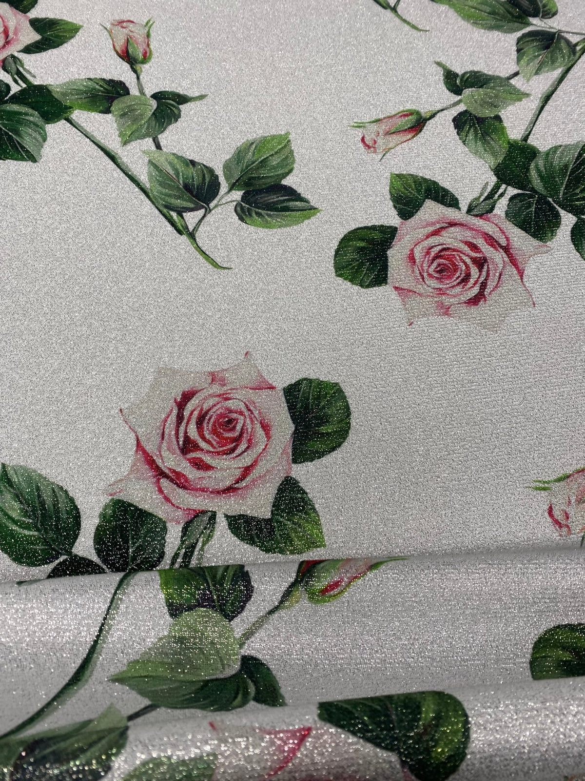 Rose Vine Lurex Fabric by the Metre - Whotex Fabrics London