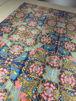 Royal Blue Ornate Fabric with Roses, Birds, and Gold Scrolls – Luxury Decorative Textile - Whotex Online Fabric Store