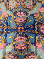 Royal Blue Ornate Fabric with Roses, Birds, and Gold Scrolls – Luxury Decorative Textile - Whotex Online Fabric Store