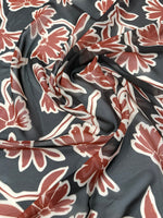 Rust Floral Print Fabric on Black – Soft Drape Material - Whotex Fabrics London