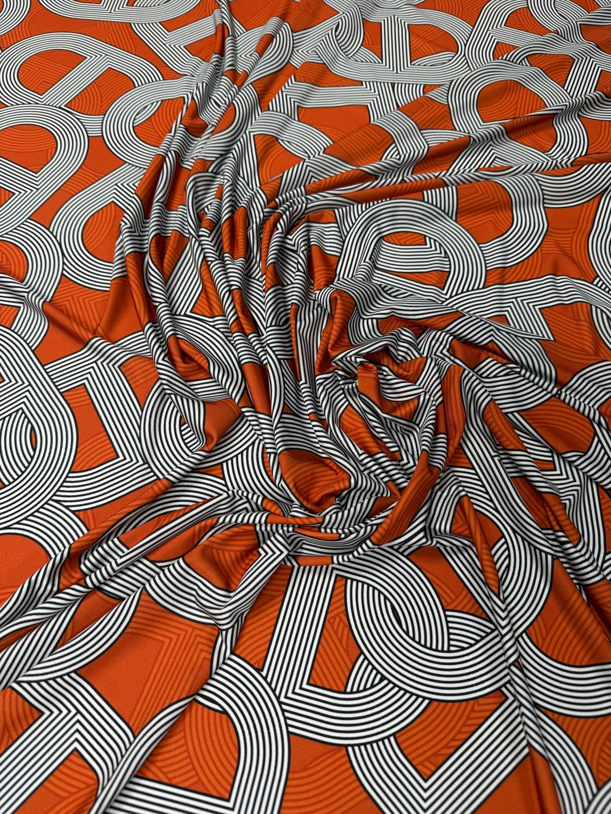Rust Orange Geometric Pattern Fabric by the Metre - Whotex Fabrics London