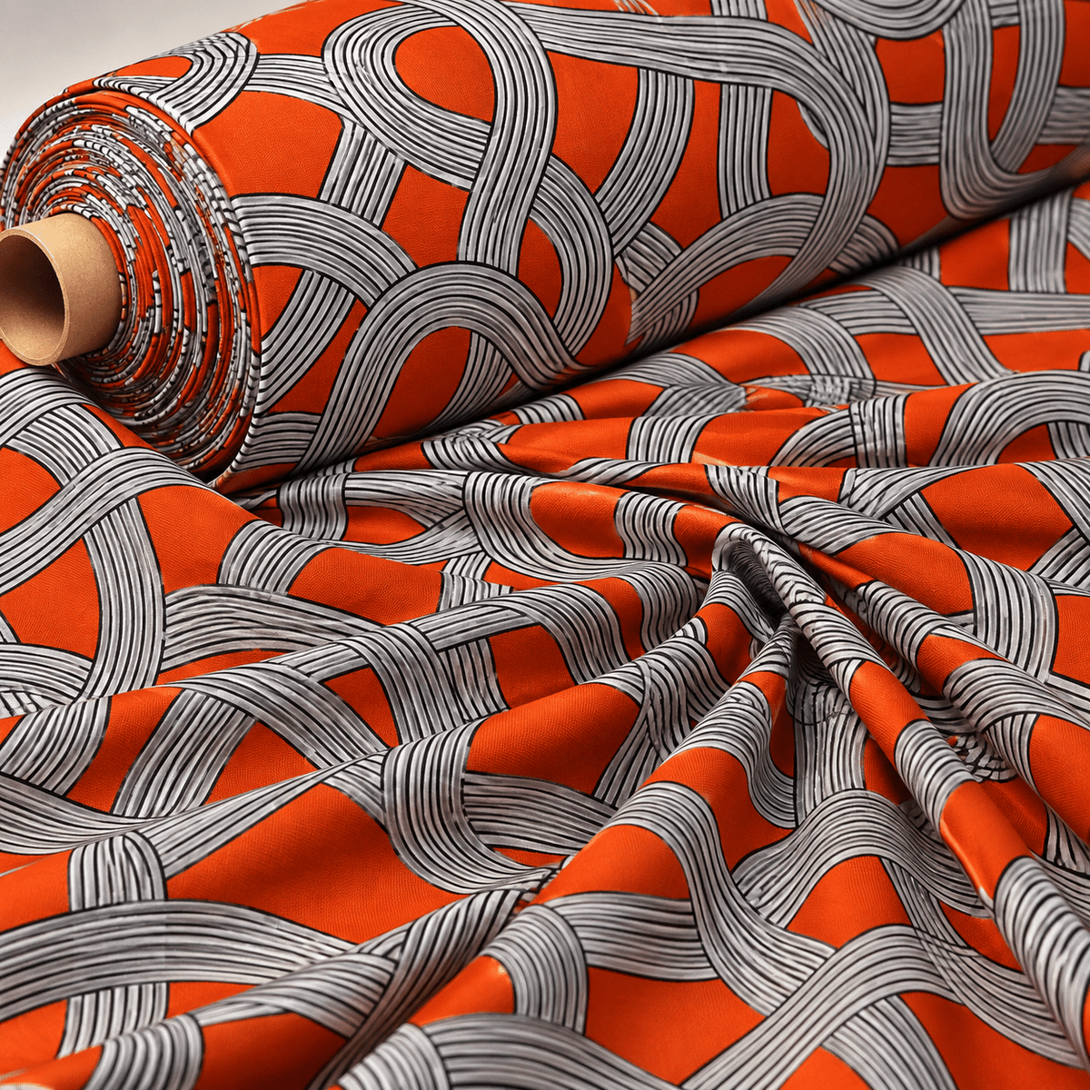 Rust Orange Geometric Pattern Fabric by the Metre - Whotex Fabrics London