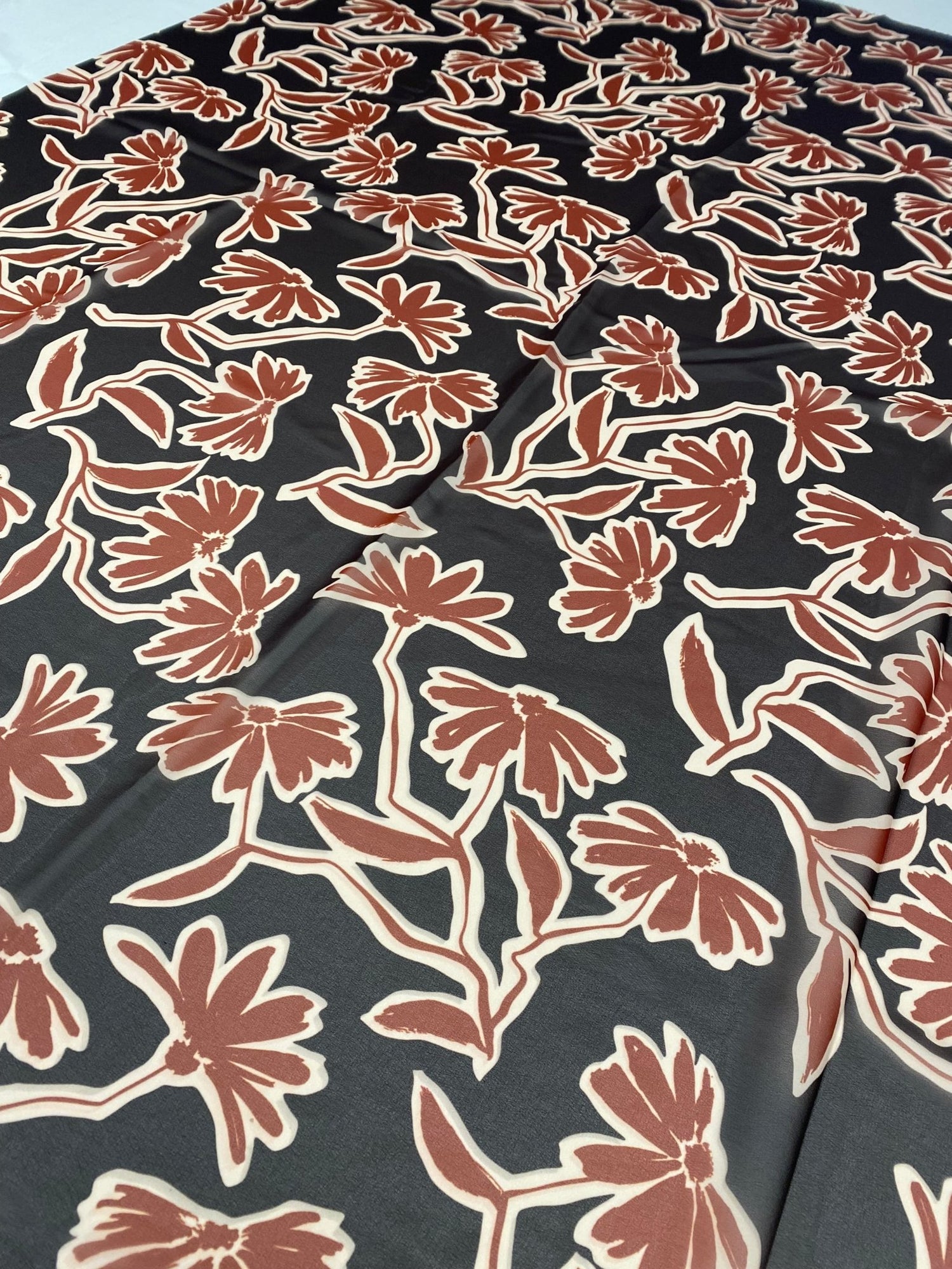 Rust Red Floral Print Fabric on Black Background - Whotex Online Fabric Store