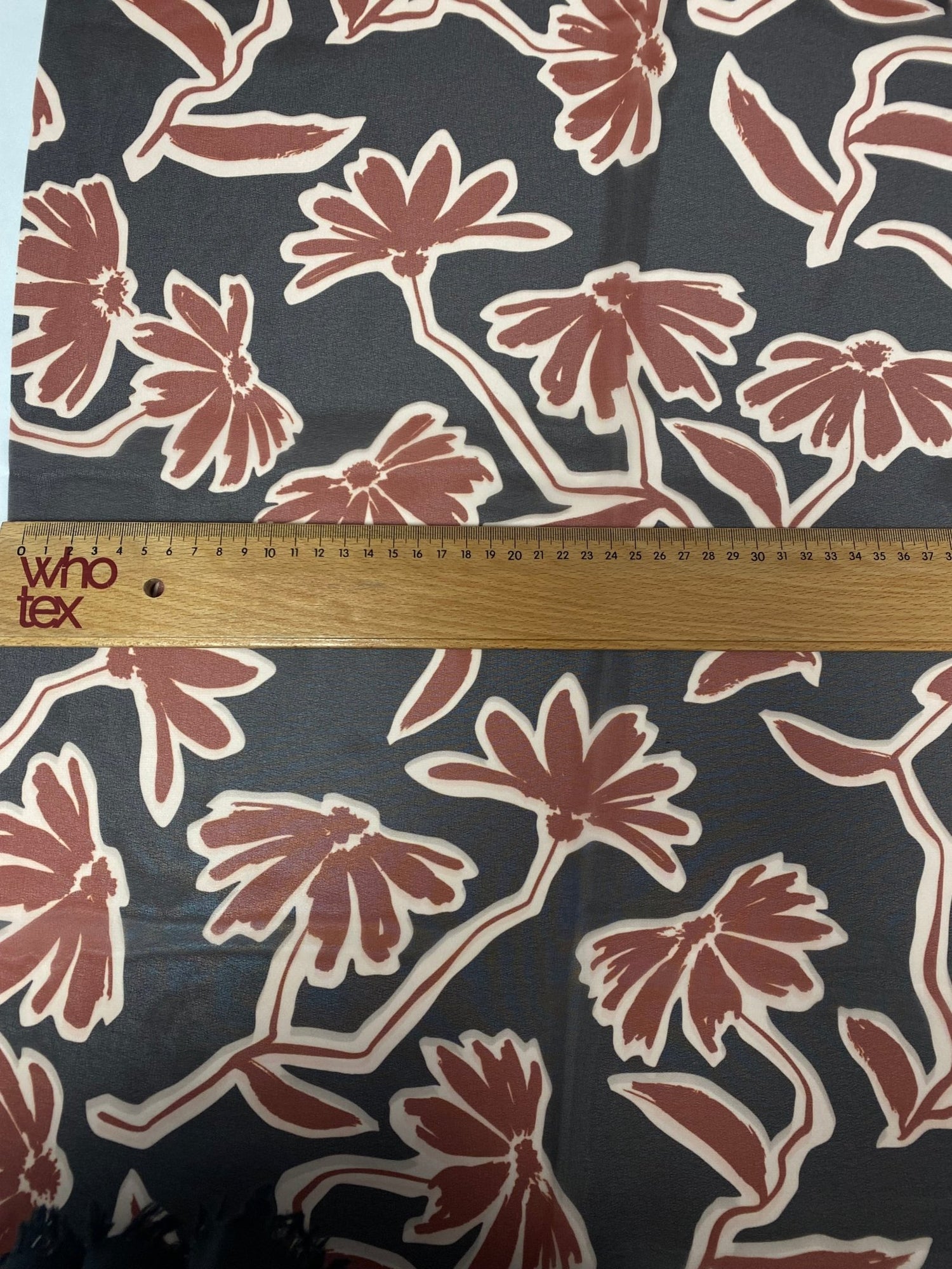 Rust Red Floral Print Fabric on Black Background - Whotex Online Fabric Store