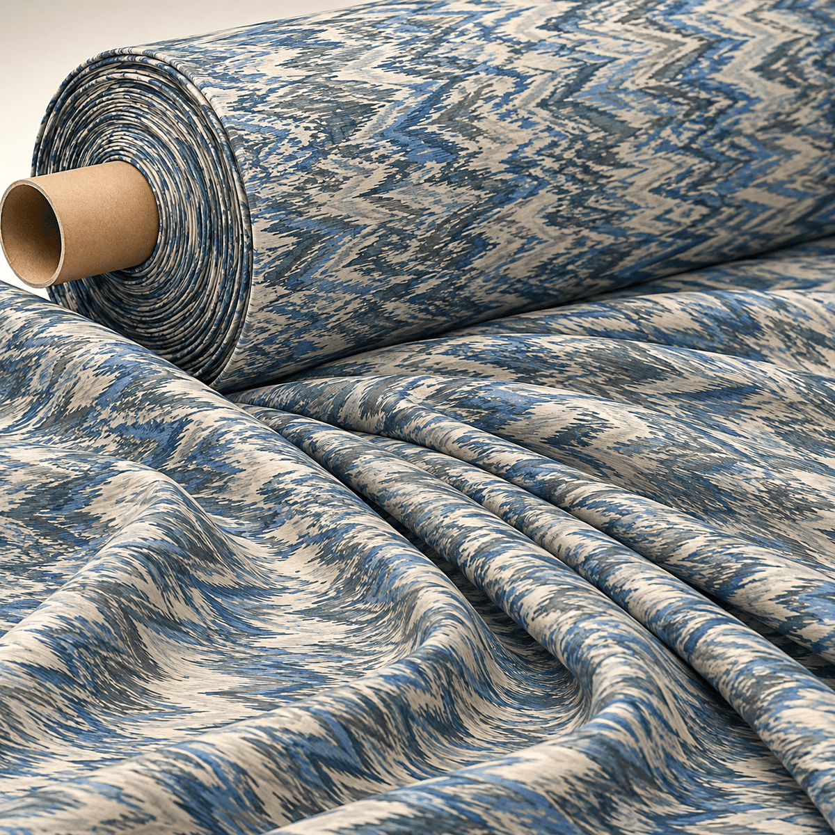 Sage & Blue Chevron Fabric by the Metre - Whotex Fabrics London