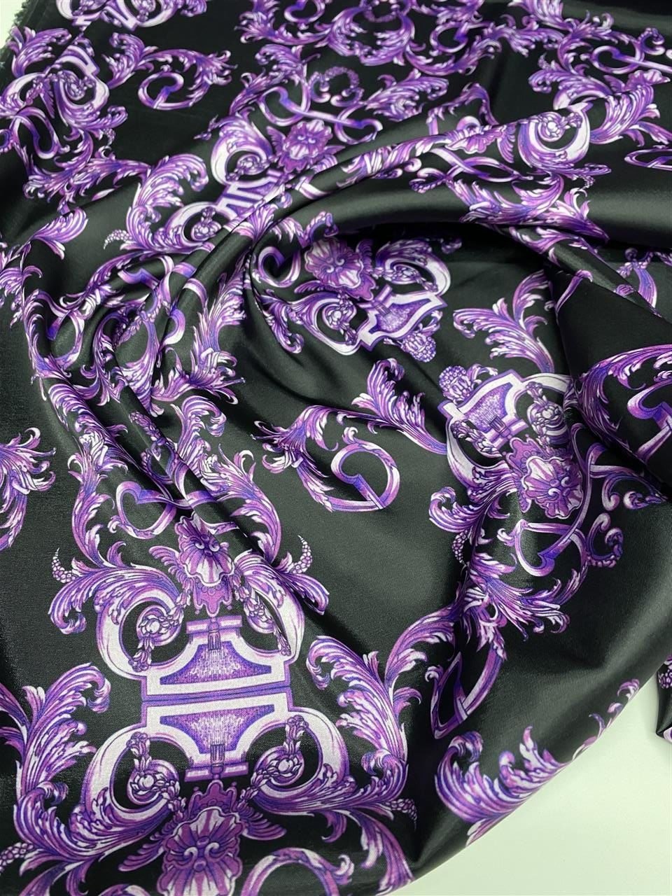 Satin Fabric, Purple Baroque Pattern Fabric - Whotex