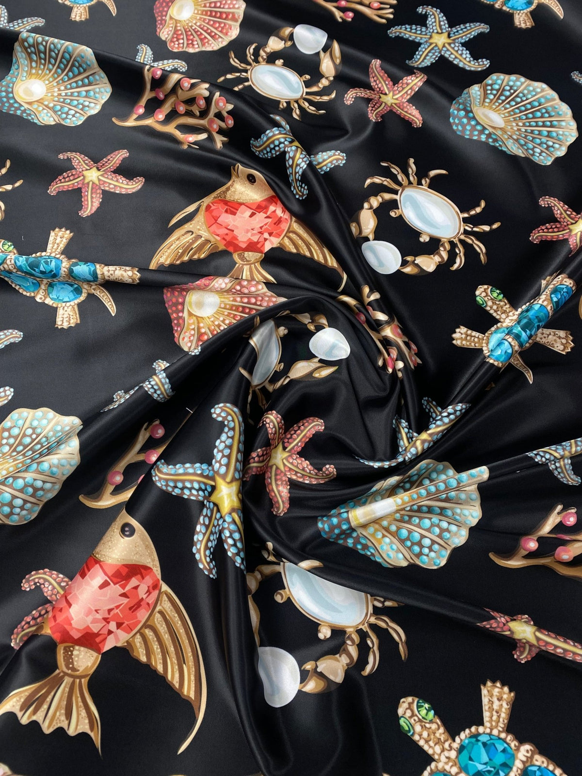Sea Shell and Starfis Pattern Fabric by the Metre - Whotex Fabrics London
