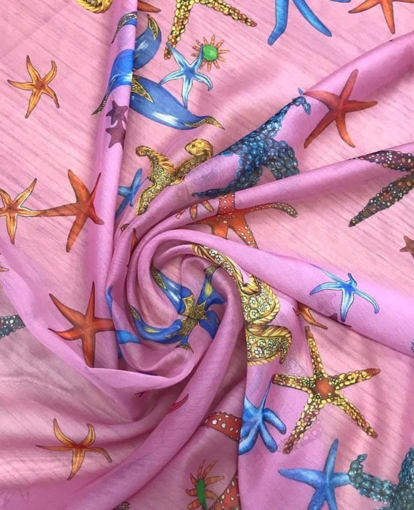 Sea Shell Pattern Sugar Chiffon Fabric – Custom Printed Fabric on Sati
