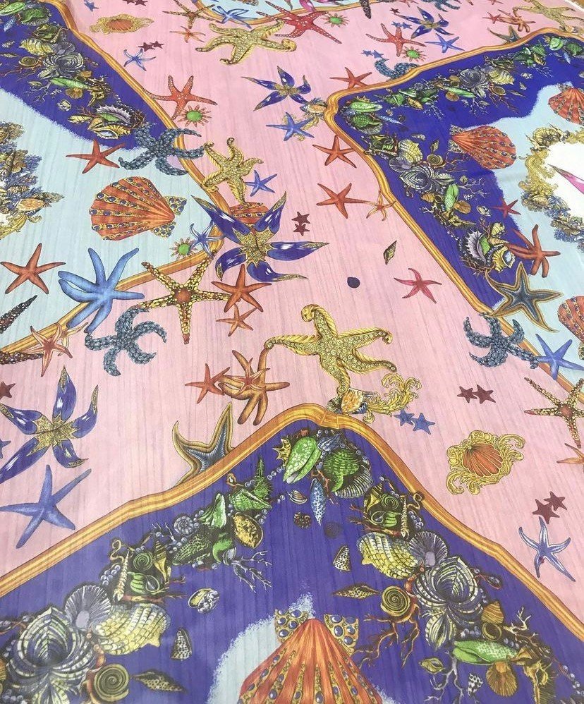 Sea Shell Pattern Chiffon Fabric, Sugar Pink Chiffon Fabric - Whotex Online Fabric Store